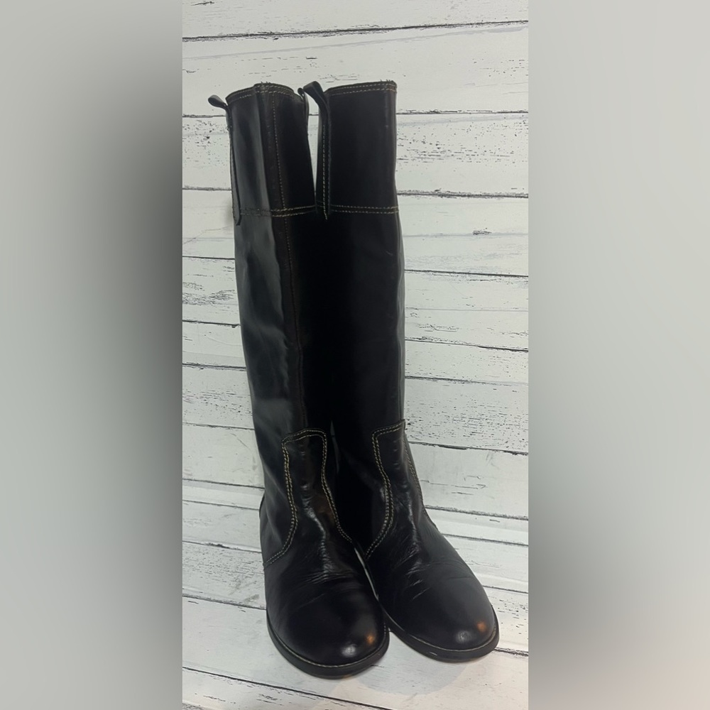 Jinny Kim Hollywood Black Leather Boots Size EU 38.5 / US Women’s 8 Riding Style